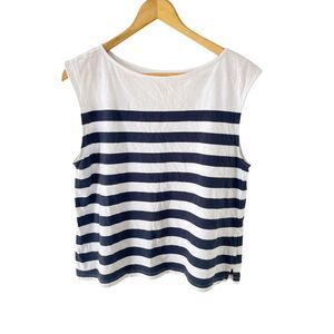 Joie Navy White Wide Stripe Sleeveless 100% Cotton Blouse